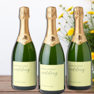 Butter Yellow and Sage Minimalist Wedding Sparkling Wine Label