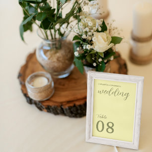 Butter Yellow and Sage Minimalist Wedding Table Number