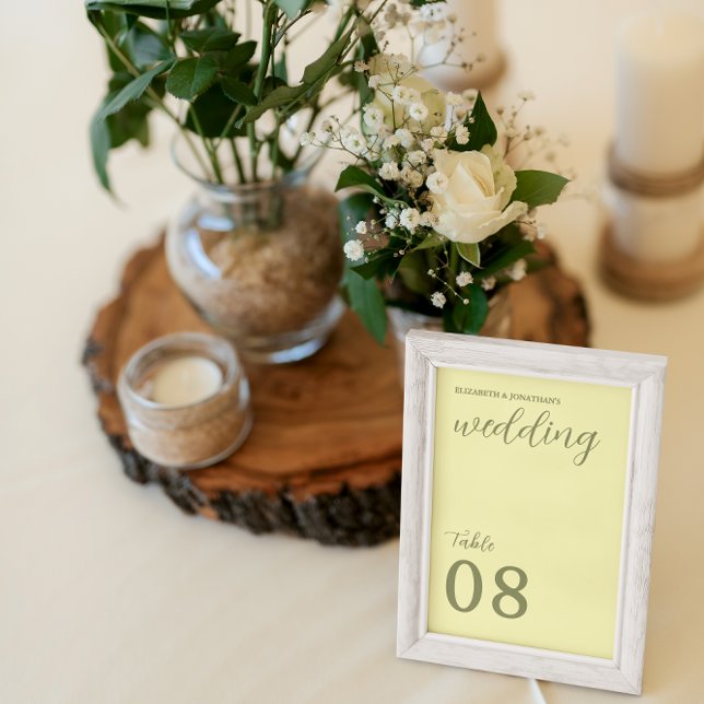 Butter Yellow and Sage Minimalist Wedding Table Number (Creator Uploaded)