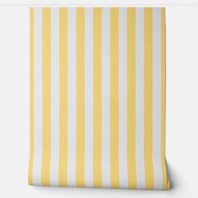 Butter yellow and white awning stripe  wallpaper (Unrolling)