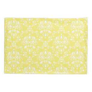 Butter Yellow and White Damask Pillowcase
