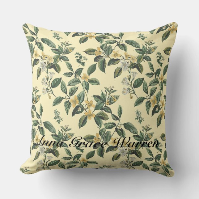 Butter Yellow Antique Old Botanical Pattern 1 Cushion (Front)