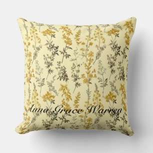 Butter Yellow Antique Old Botanical Pattern 3 Cushion