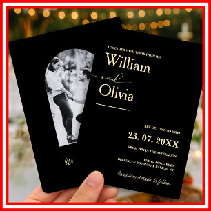 Butter Yellow Black Photo Wedding Minimalist Invitation