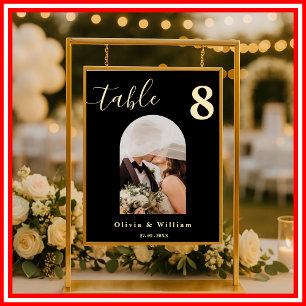 Butter Yellow Black Wedding PHOTO Table Number Poster