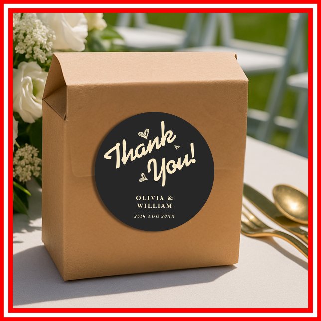 Butter Yellow Black Wedding Thank You Classic Round Sticker (Creator Uploaded)