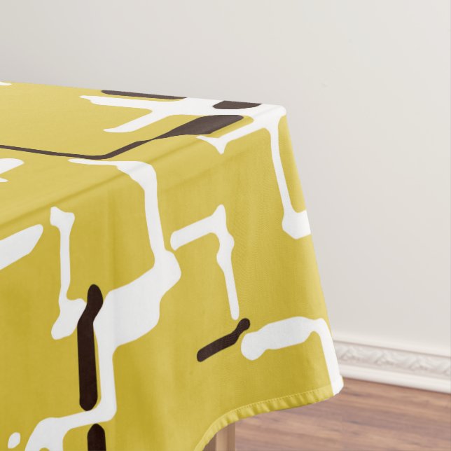 Butter Yellow Black White Modern Pattern Tablecloth (In Situ)