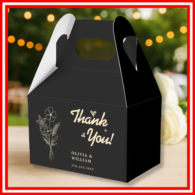 Butter Yellow Black Wildflower Wedding Thank You Favour Box (Creator Uploaded)