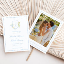 Butter Yellow Blue Floral Monogram Crest Wedding