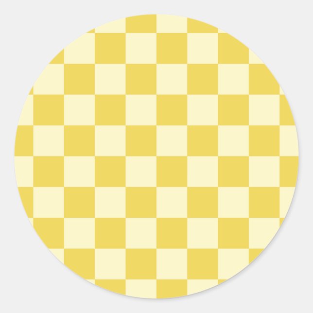 Butter Yellow Chequerboard Classic Round Sticker (Front)