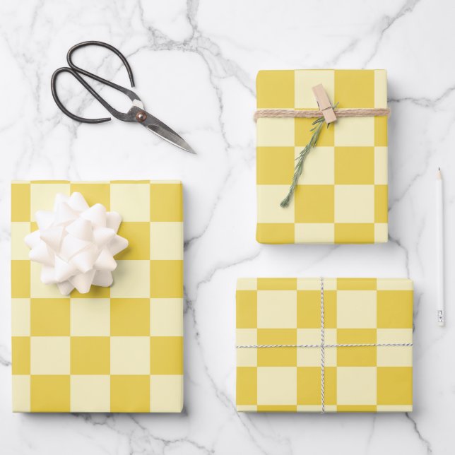 Butter Yellow Chequerboard Wrapping Paper Sheet (Front)