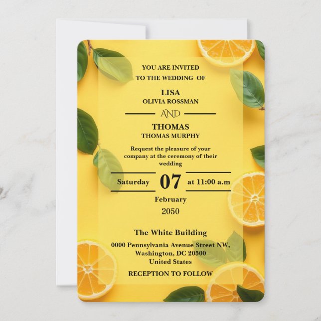 Butter Yellow Citrus Wedding Invitation (Front)