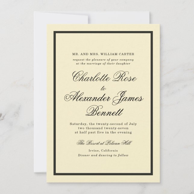 Butter Yellow Classic Script Wedding Invitation (Front)