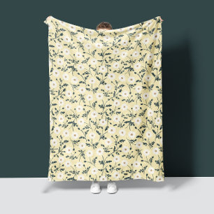 Butter Yellow Cream Modern Farmhouse Daisy Pattern Fleece Blanket