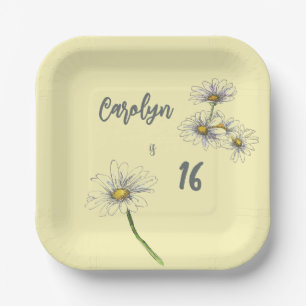 Butter Yellow Daisy Named & Aged Birthday Party Paper Plate