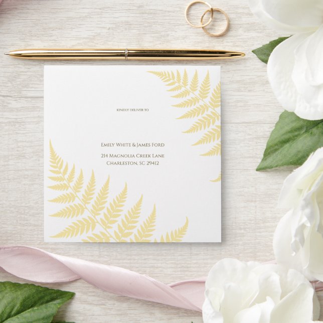 Butter Yellow Fern Addressed Square Wedding Envelope (Wedding)