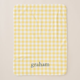 Butter Yellow Gingham Monogrammed Sherpa Blanket