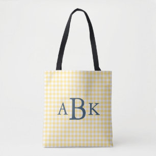 Butter Yellow Gingham Monogrammed Tote Bag