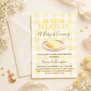 Butter Yellow Gingham Neutral Baby Shower Invitation