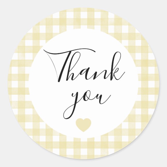 Butter Yellow Gingham Thank You Favour Sticker (Front)