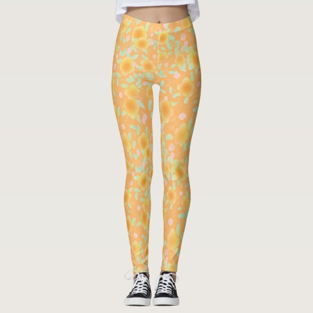 Butter Yellow Gold Flowered Leggings (Front)