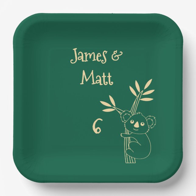 Butter Yellow & Green Australian Animals Birthday  Paper Plate (Front)