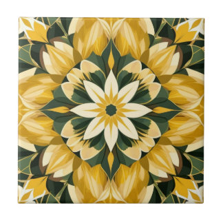 Butter Yellow, Green Floral Tile