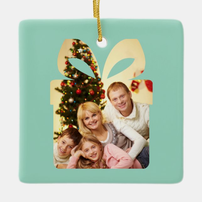 Butter yellow & Green Watercolor Christmas Tree Ceramic Ornament (Front)