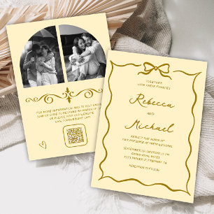 Butter Yellow Hand Drawn Bow QR Code Photo Wedding Invitation