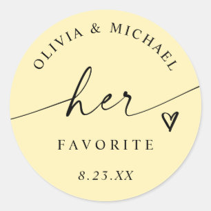 Butter Yellow Her Favourite Wedding Treat Bag Classic Round Sticker