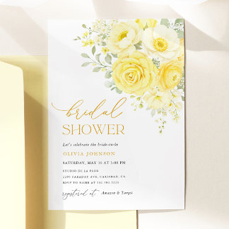 Butter Yellow Ivory Floral Bridal Shower Invitation