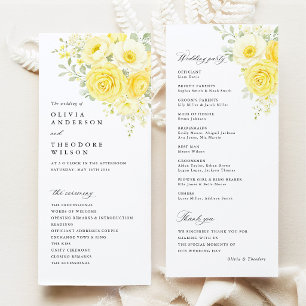 Butter Yellow Ivory Floral Wedding Ceremony Programme