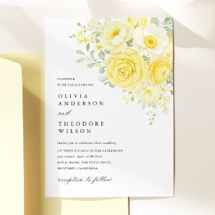 Butter Yellow Ivory Floral Wedding Invitation