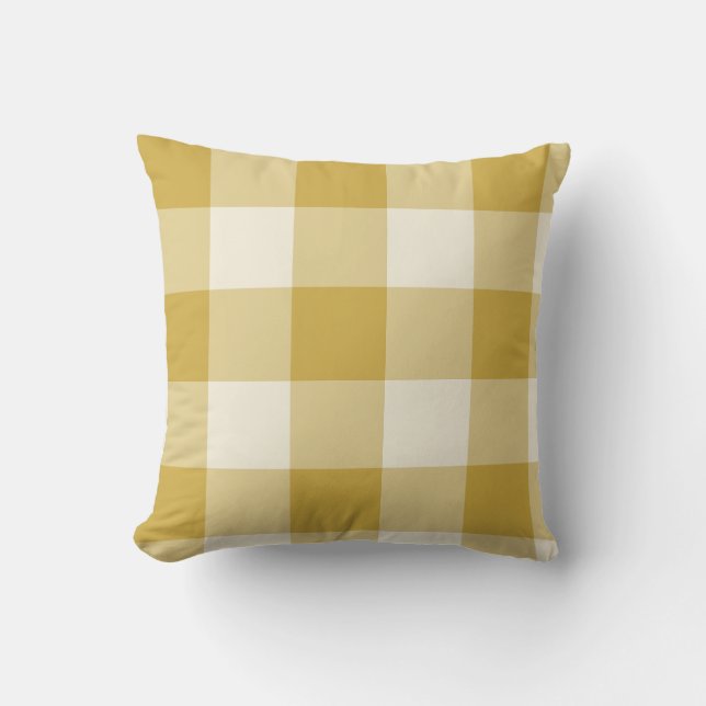 Butter Yellow Large Gingham Check Plaid Cushion (Front)