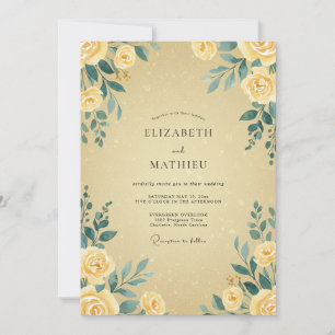 Butter Yellow Leaf Wedding Invitation