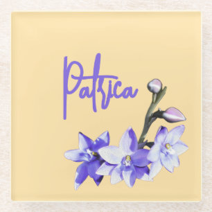 Butter Yellow & Lilac SunOrchid Birthday Glass Coaster