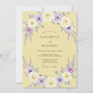 Butter Yellow Lilac Wreath Wedding Invitation