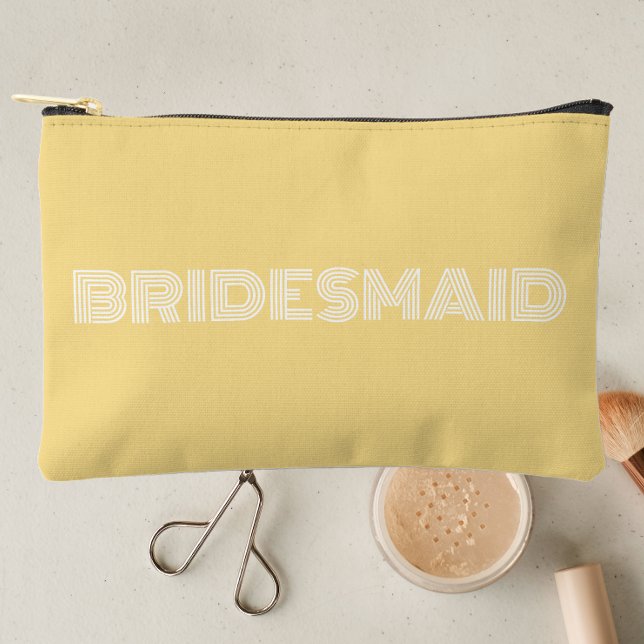 Butter Yellow Modern Typography Wedding Bridesmaid Accessory Pouch (In Situ Makeup)