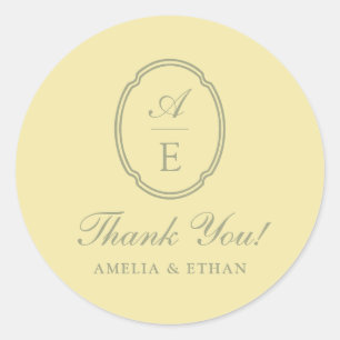 Butter Yellow Monogram Classic Round Sticker