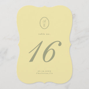 Butter Yellow Monogram Die-Cut Table Number