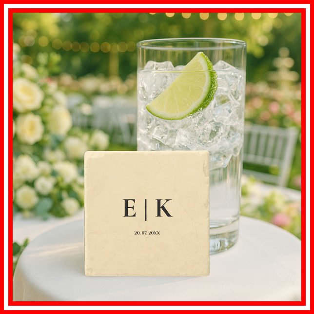 Butter Yellow Monogram Wedding Stone Coaster (Creator Uploaded)