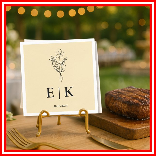 Butter Yellow Monogram Wildflower Wedding Napkin (Creator Uploaded)