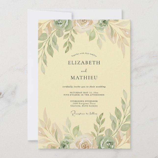 Butter Yellow Olive Leaf Wedding Invitation (Front)