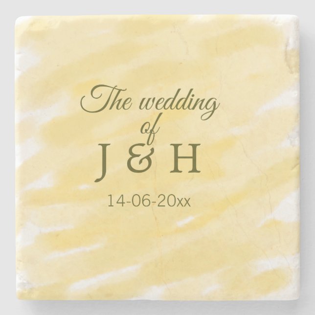 Butter yellow pastel the wedding of couple name le stone coaster (Front)