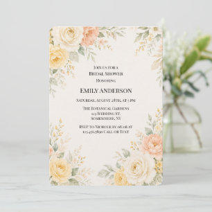 Butter Yellow Peach & Ivory Floral Bridal Shower Invitation