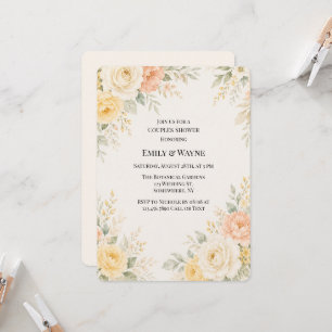 Butter Yellow Peach & Ivory Floral Couples Shower Invitation