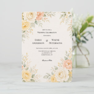 Butter Yellow Peach & Ivory Floral Wedding Invitation