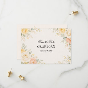 Butter Yellow Peach & Ivory Floral Wedding Save The Date