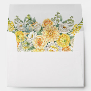 Butter Yellow Peach Sage Green Floral Wedding Envelope