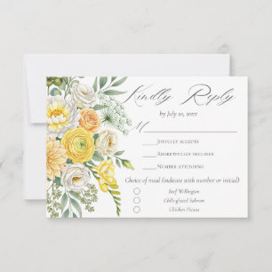 Butter Yellow Peach Sage Green Floral Wedding Meal RSVP Card